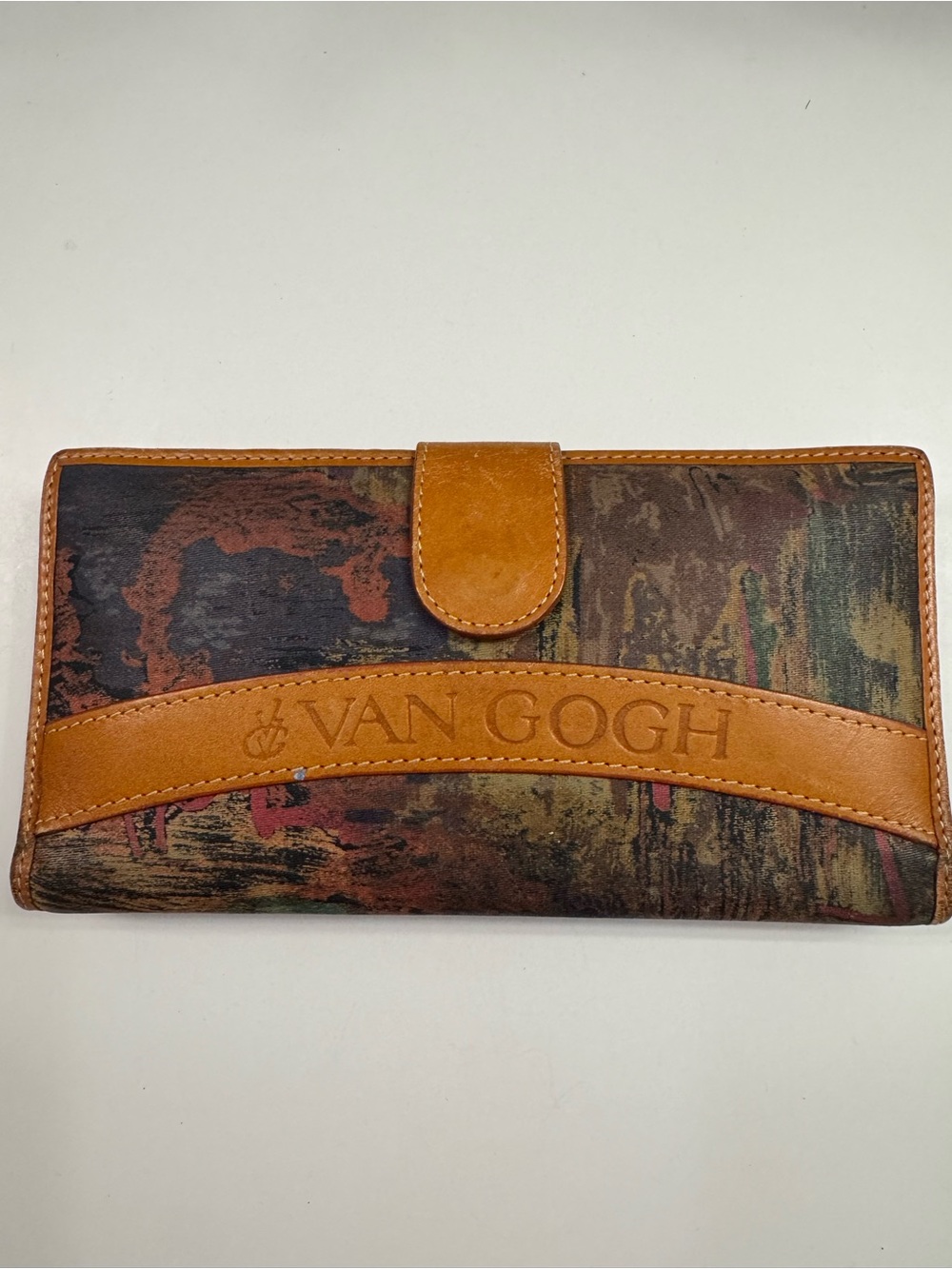 Van Gogh Canvas Print Wallet in Tan Leather Trim